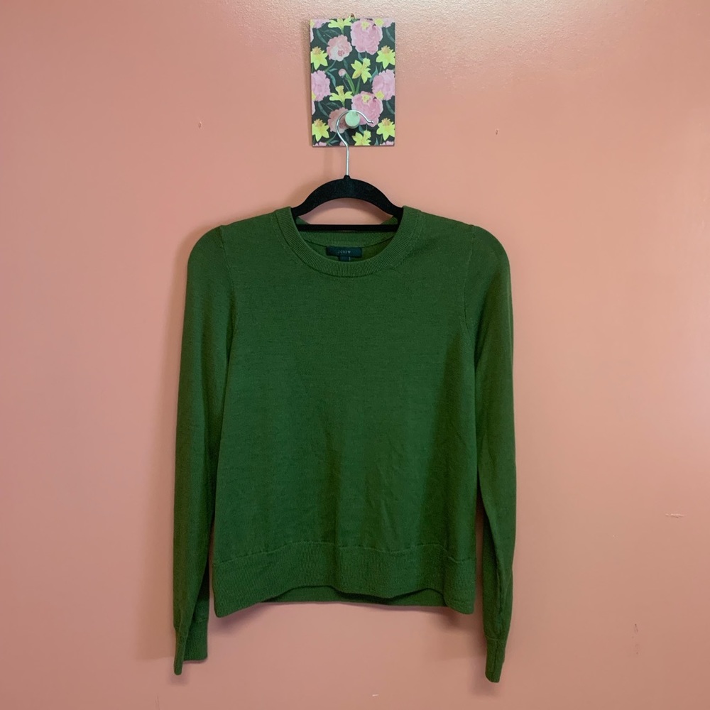 J Crew Merino Wool Army Green Crew Sweater